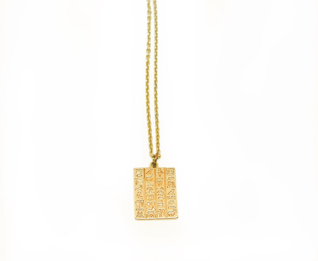 Gold Necklace, Gold Square Necklace, Pendant